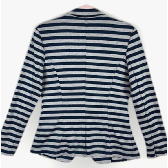 Knit Blazer Womens SZ LG Blue Stripes Gray Lightweight Preppy Trendy College - Picture 7 of 11